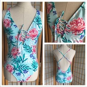 Liz Claiborne Floral One Piece Swimsuit SZ 10